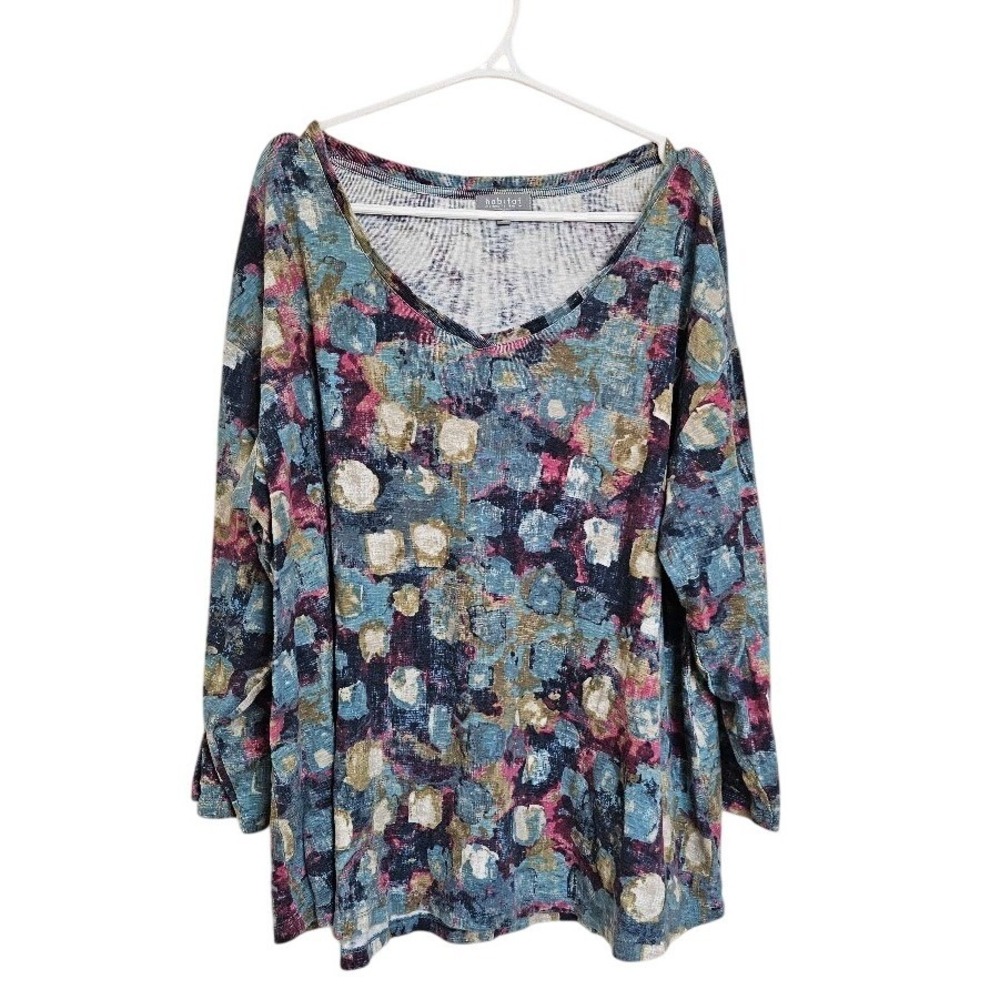Habitat Clothes to Live In Womens XL Cotton Abstract Geometric V-Neck Top Boho